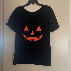 Black Halloween T-Shirt with Orange Pumpkin Face. Med. nvr worn.  NWOT